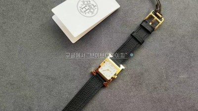 에르메스 H아워 블랙 앱송 금장 PM U W036733WW00 @ 21x21MM 스위스 쿼츠 무브먼트 검수사진 #신공장