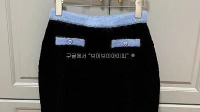 2024/25 가을-겨울 프리-컬렉션 샤넬 스커트 울, 알파카 블랙, 라이트 블루 P77907 검수사진 #타지아