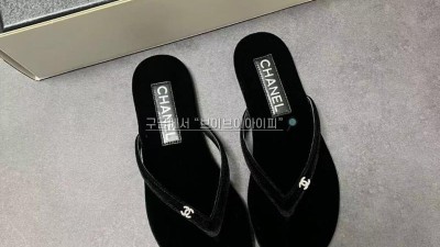 샤넬 CHANEL 24SS CC로고 쪼리 슬리퍼 벨벳 플립플랍 큐빅 블랙 다크 그레이 G45716 SIZE 35~40 검수사진 #폭스샵