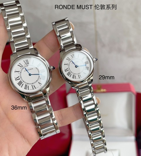 까르띠에 롱드 머스트 드 29MM*7.54MM / 36MM*7.89MM 스위스 론다 쿼츠무브먼트 316L 스틸 사파이어글라스 @ 다이얼 로만인덱스 깔끔 합니다.두께 동일함 #신공장