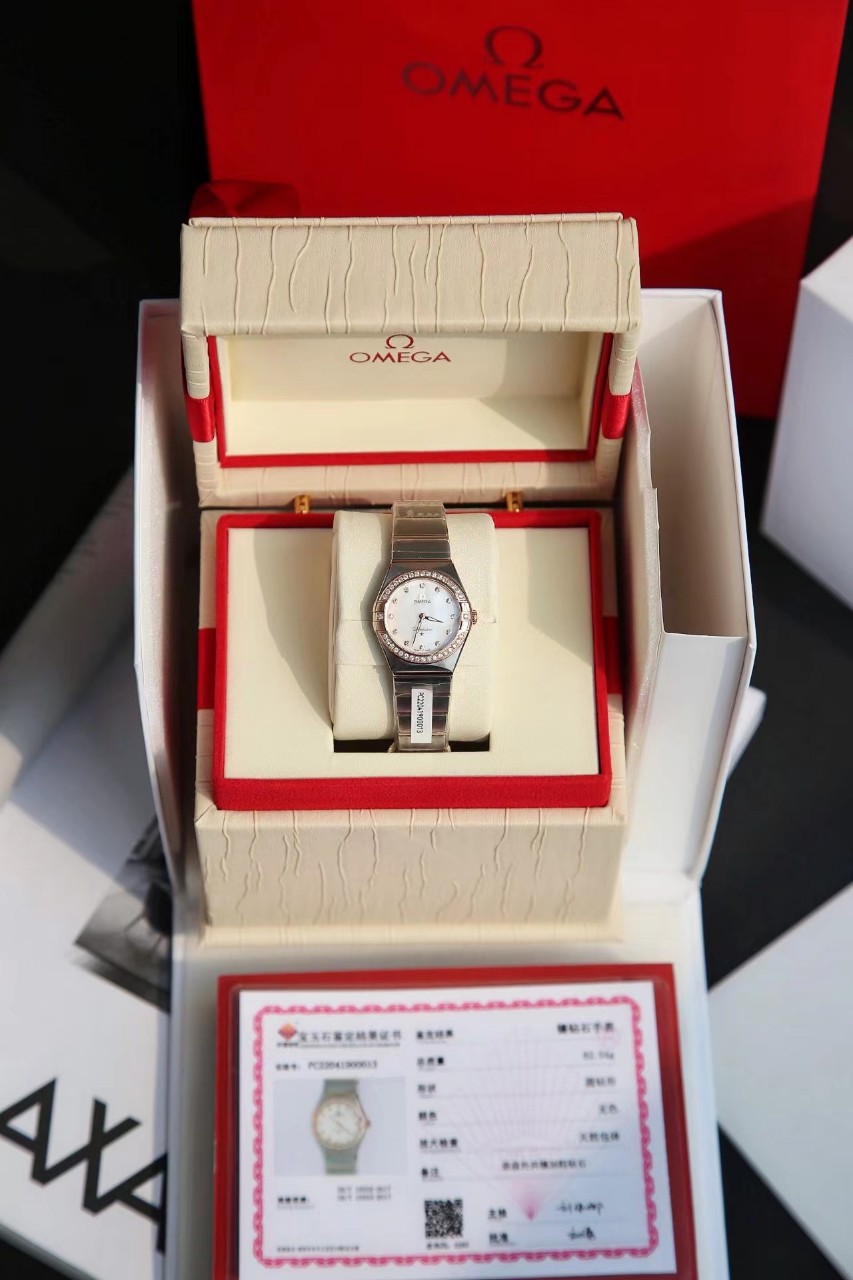 오메가 OMEGA 여성 시계 컨스텔레이션 쿼츠 28MM + OMEGA 4061 쿼츠 무브먼트 + 316L + 리얼 다이아몬드 세팅 + 사파이어글라스 #신공장