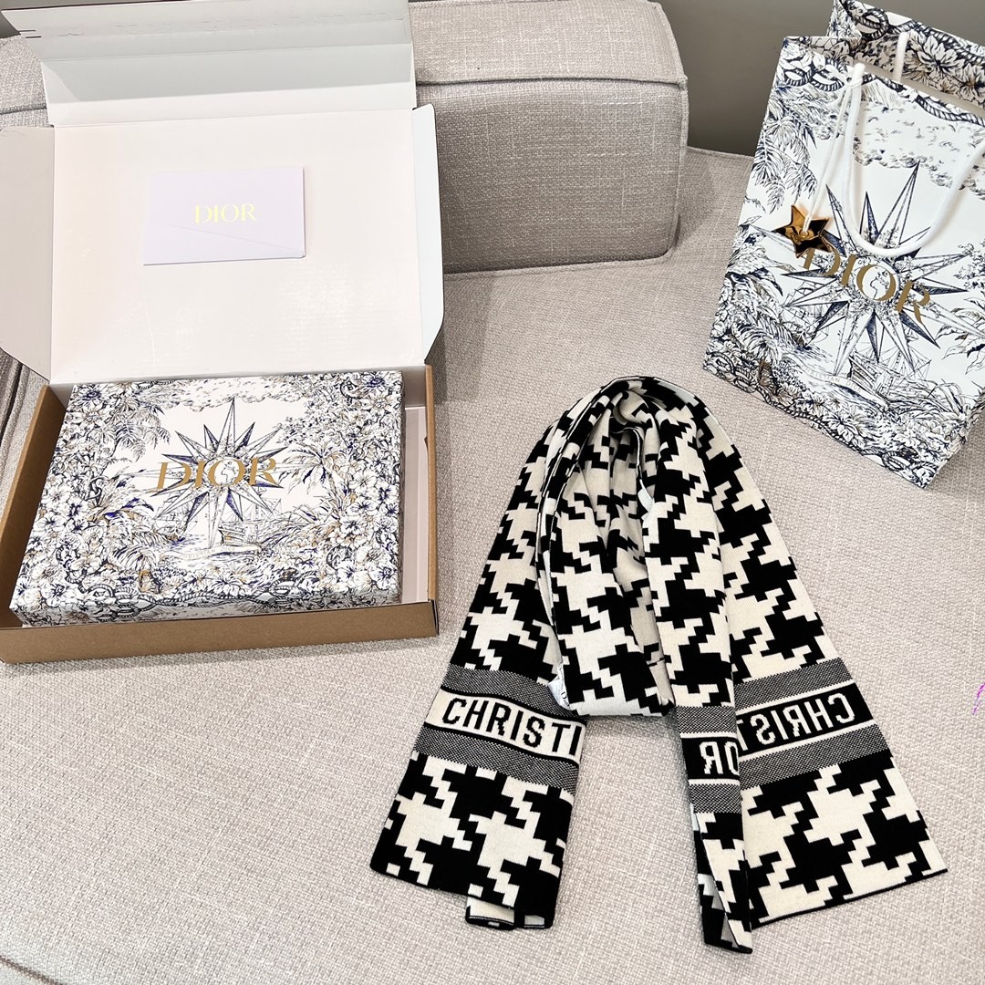 디올 30 몽테뉴 스카프 머플러 캐시미어 울 하운즈투스 30 MONTAIGNE SCARF Cashmere Wool Houndstooth 21PDP311I050 C933 [사이즈] 195x30cm @ 캐시미어 69% + 울 29% + 스판 1% + 폴리 1%