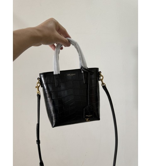 생로랑 크로커다일 엠보스 레더 파리 미니 토이 쇼핑백 블랙 18x17x8cm #vvip공장