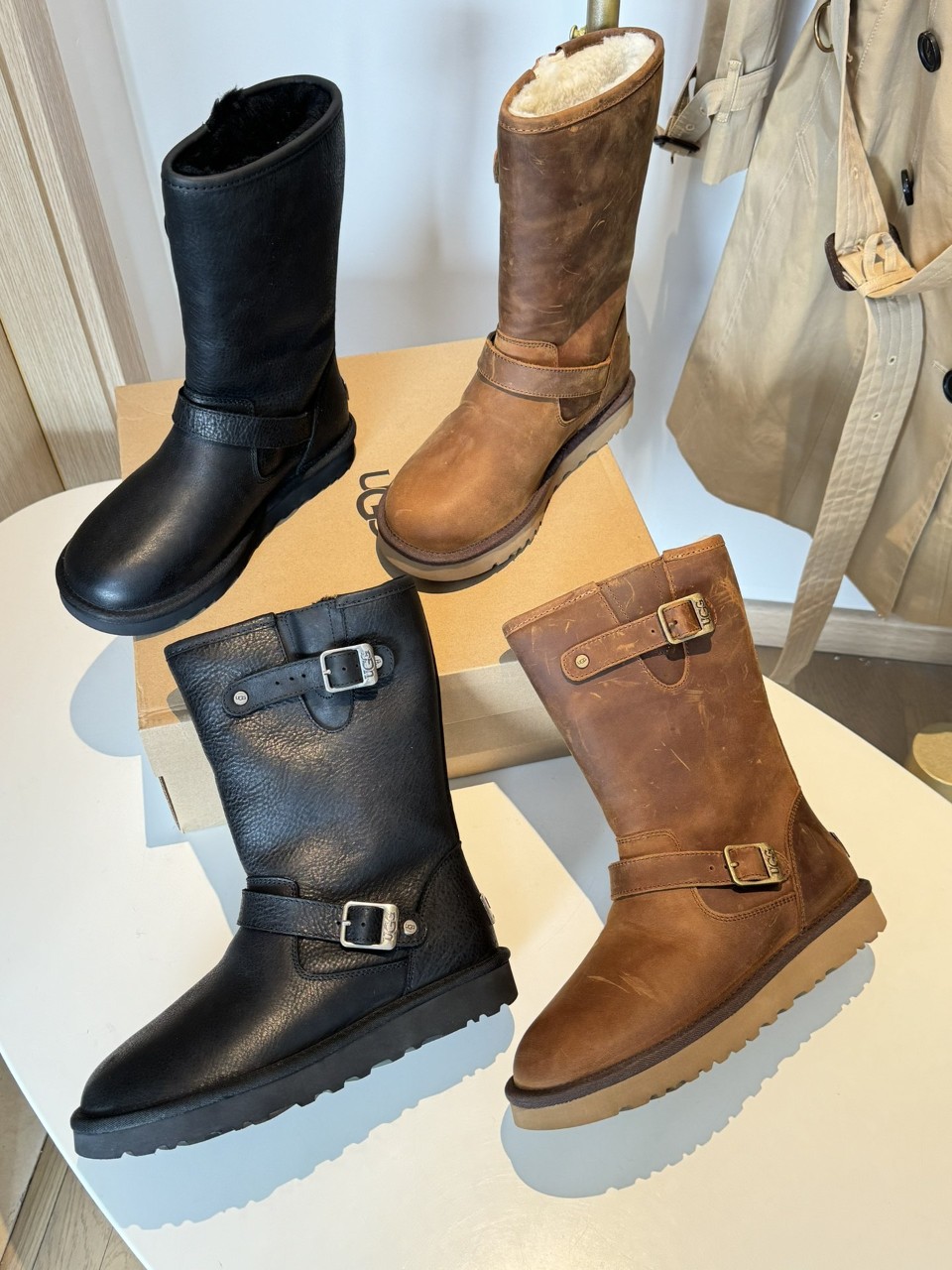 어그 부츠 Ugg Australia Kensington Womens Black Leather Sheepskin Boots 139290 35~40 굽 3cm
