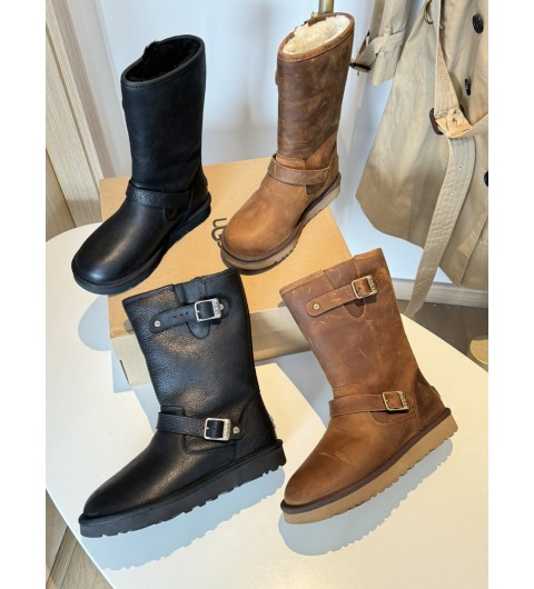 어그 부츠 Ugg Australia Kensington Womens Black Leather Sheepskin Boots 139290 35~40 굽 3cm