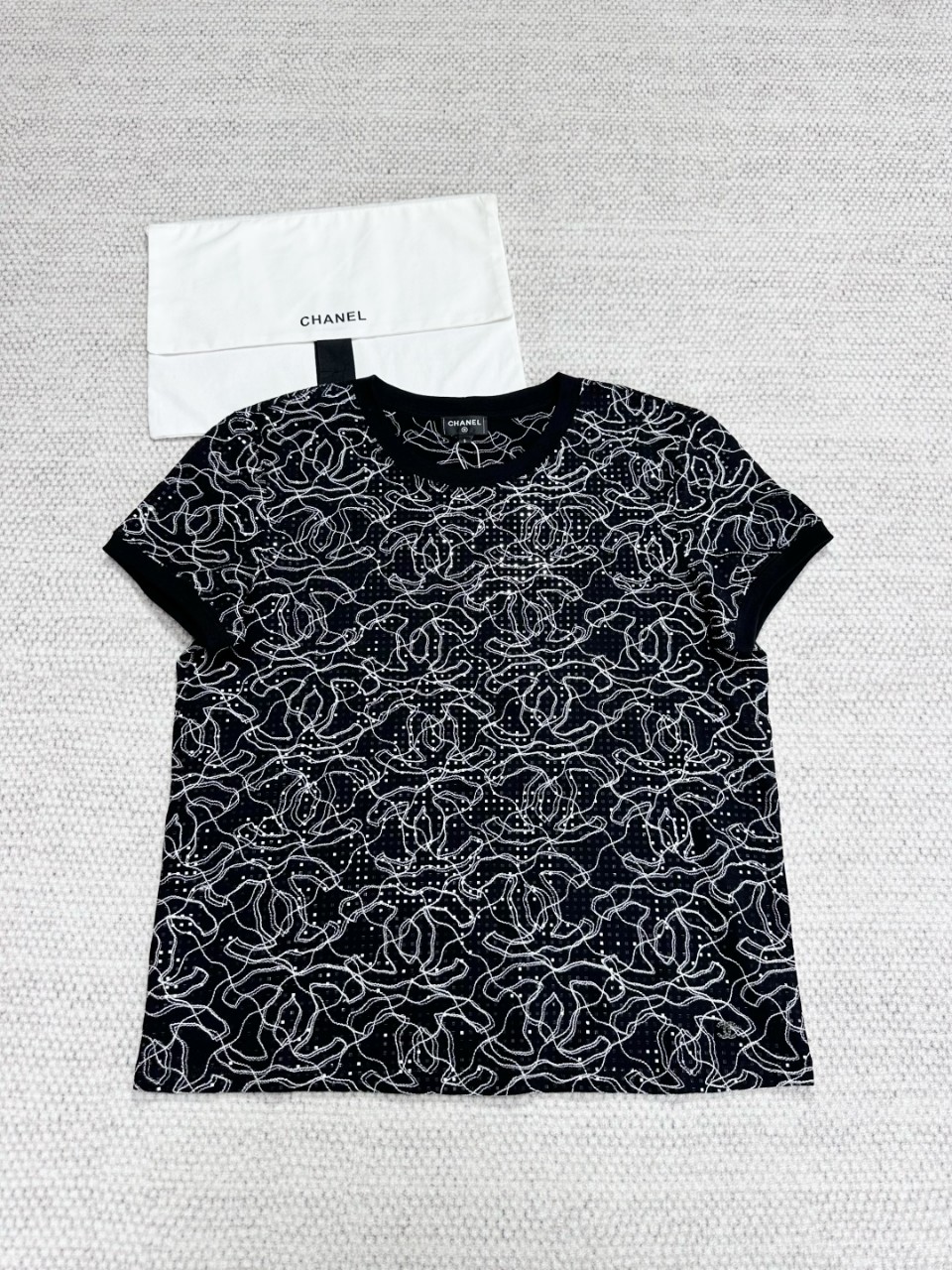 샤넬 글리터 코튼 티셔츠 CHANEL Glitter cotton T-shirt P78741-K11351-94305 S M L #타지아