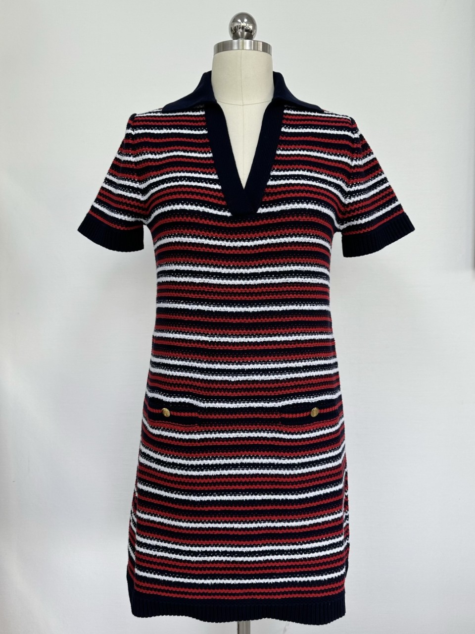 구찌 파인 울 폴로 드레스 네이비 레드 화이트 818612XKENN4573 S M L #타지아