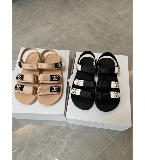 샤넬 25SS 벨크로 CC 배색 샌들 블랙, 베이지 G46448  35~40