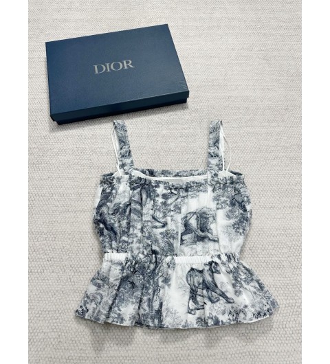 디올 Dioriviera 탑 화이트 & 딥 블루 Toile de Jouy Sauvage 코튼 모슬린 541B88A3877_X0861 36 38 40 #타지아
