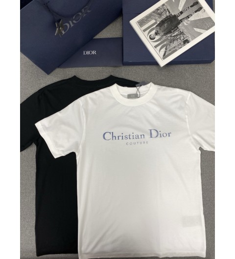 디올 Christian Dior Couture 티셔츠, 캐주얼 핏 블랙 디스트레스드-이펙트 코튼 저지 593J696X0677_C980 S M L XL
