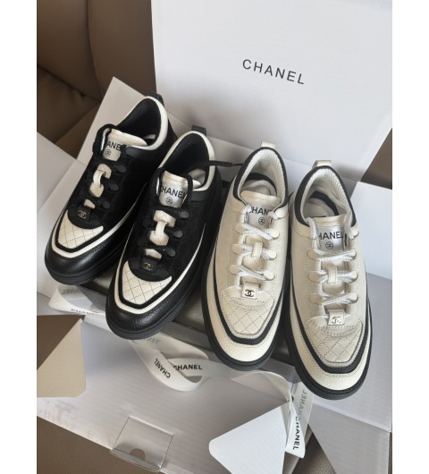 샤넬 25FW 스웨이드 스니커즈 CC로고 운동화 투톤 카프스킨 블랙 화이트 G46258 35~40