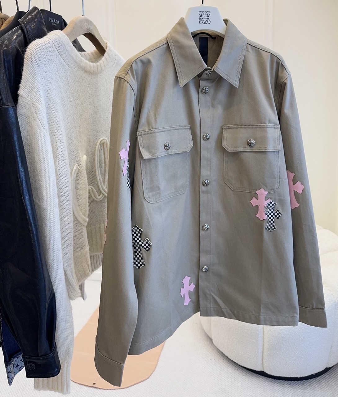 Chrome Hearts 크롬하츠 크로스 패치 베이지 셔츠 자켓 36 38 40
