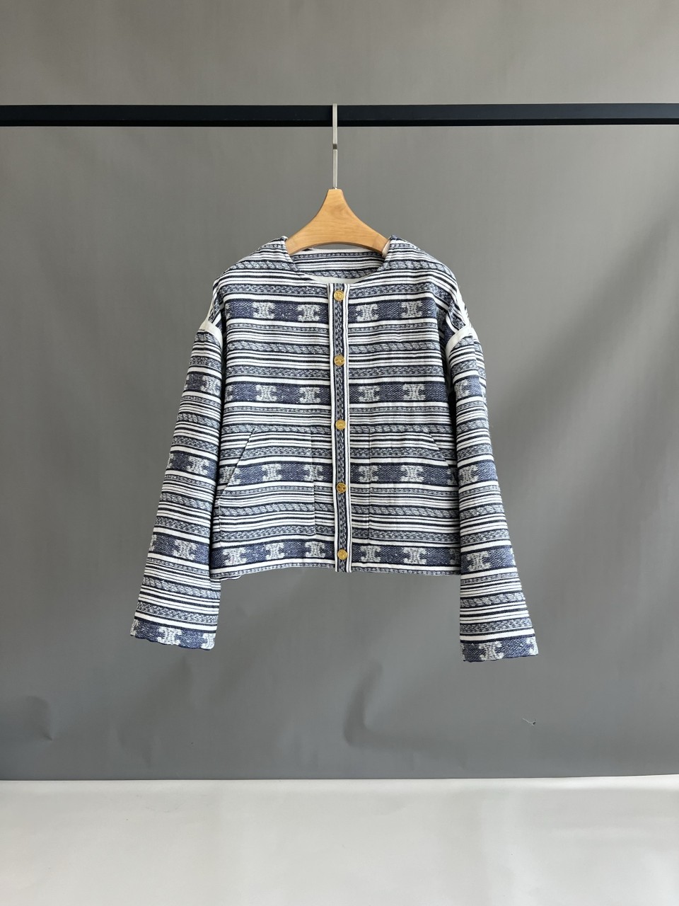 셀린느 바하 가디건 자켓 코튼 울 아이보리 마린 RV0NW0028 97MI 36 38 40