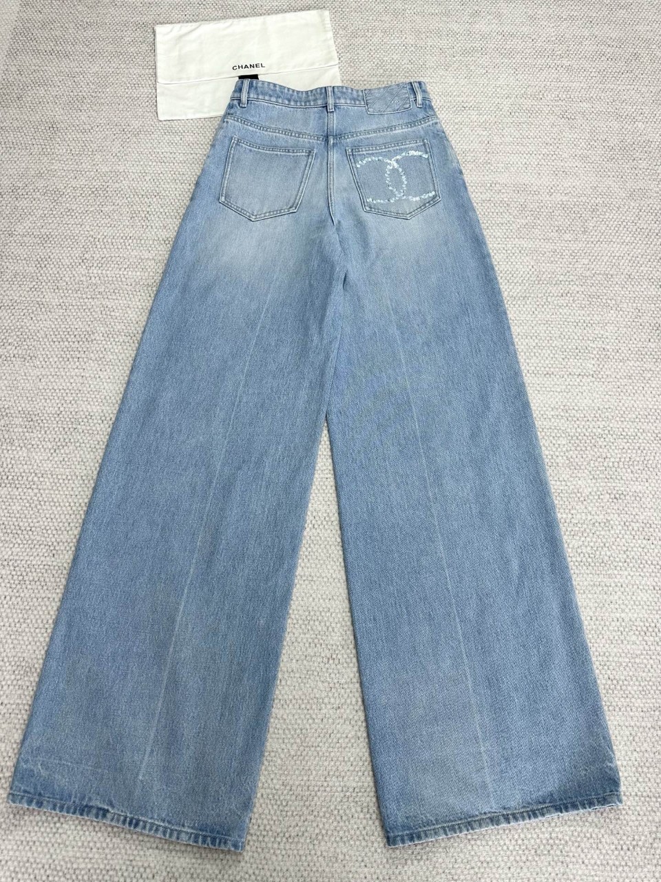 샤넬 CC25S 로고 비즈 와이드 데님 팬츠 34 36 38 #타지아