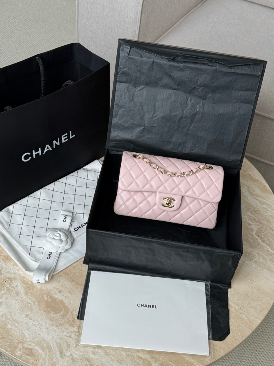 샤넬 CHANEL 클래식 플랩백 스몰 클스 램스킨 핑크 금장 A01113 [사이즈] 23cm #아더샵