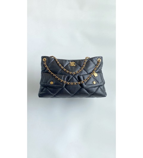 샤넬 쇼핑백 램스킨, 골드 메탈 블랙 AS5740 B22139 94305 26x38x11cm #티무역