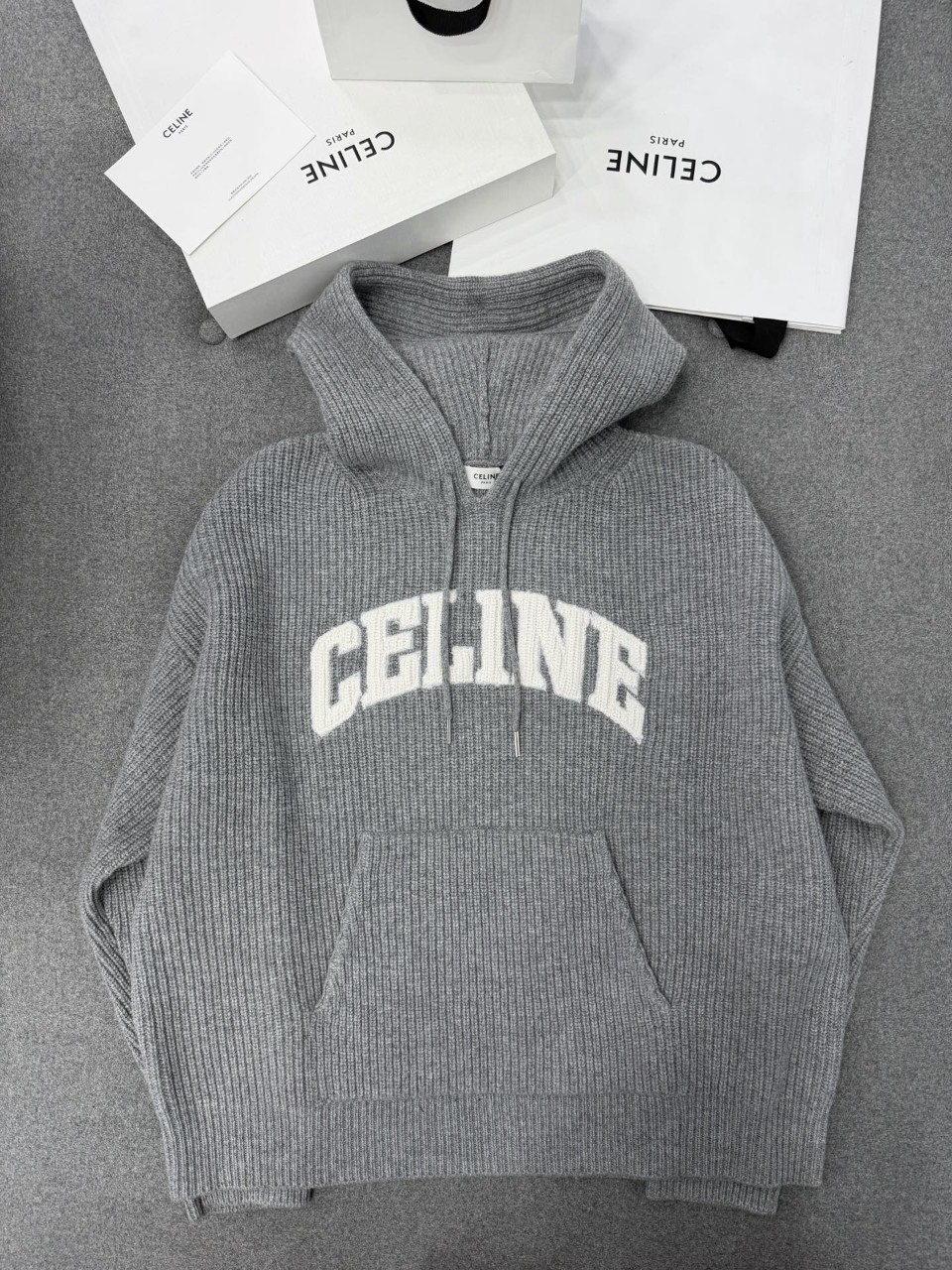 셀린느 CELINE 로고 자수 버진 울 후드 티셔츠 XS S M L