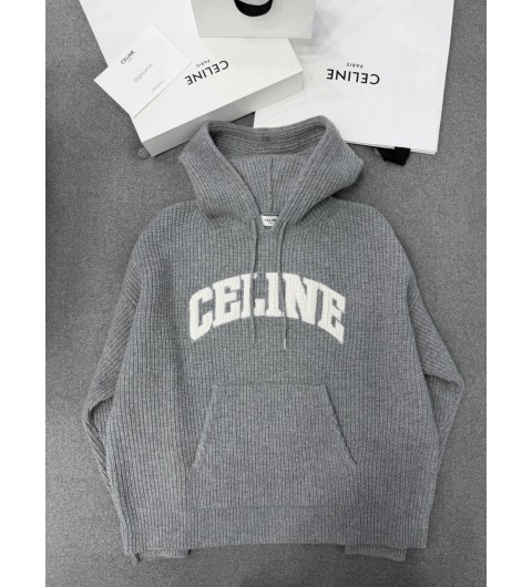 셀린느 CELINE 로고 자수 버진 울 후드 티셔츠 XS S M L