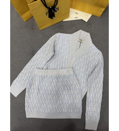 25SS 펜디 여성 플로트 FF 가디건 + 스커트 파우더블루 FZE504ATPLF1R0P 38 40 42