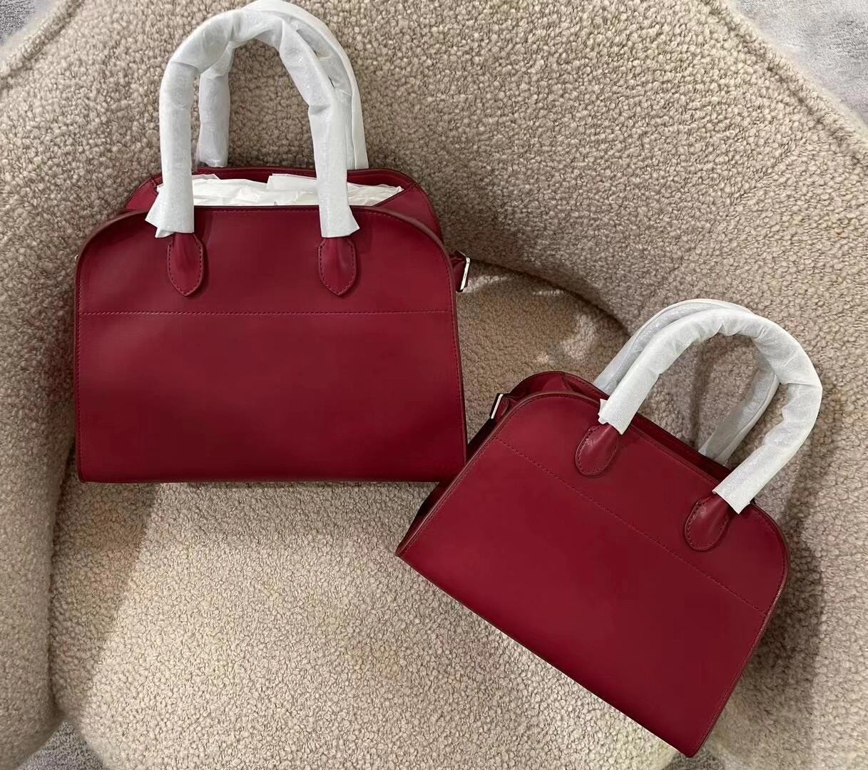 버건디 컬러 더로우 The Row 소프트 마고 10 새들 가죽백 25*18*19cm