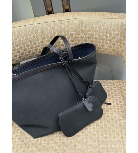 더 로우 파크 토트 쓰리 캔버스 코튼 캔버스 백 레더 브라운 베이지 블랙 W1892W188L72BBCS