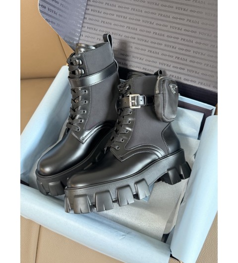 프라다 모놀리스 브러쉬드 레더 앤 나일론 부츠 블랙 Prada Monolith Brushed Leather and Nylon Boots Black 2UE007-3LFR-F0002 35~40