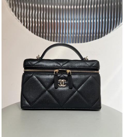 샤넬 베니티백 코스메틱백 탑핸들 체인 크로스백 직사각 샤이니 캐비어 금장 블랙 AP4936 #지존샵