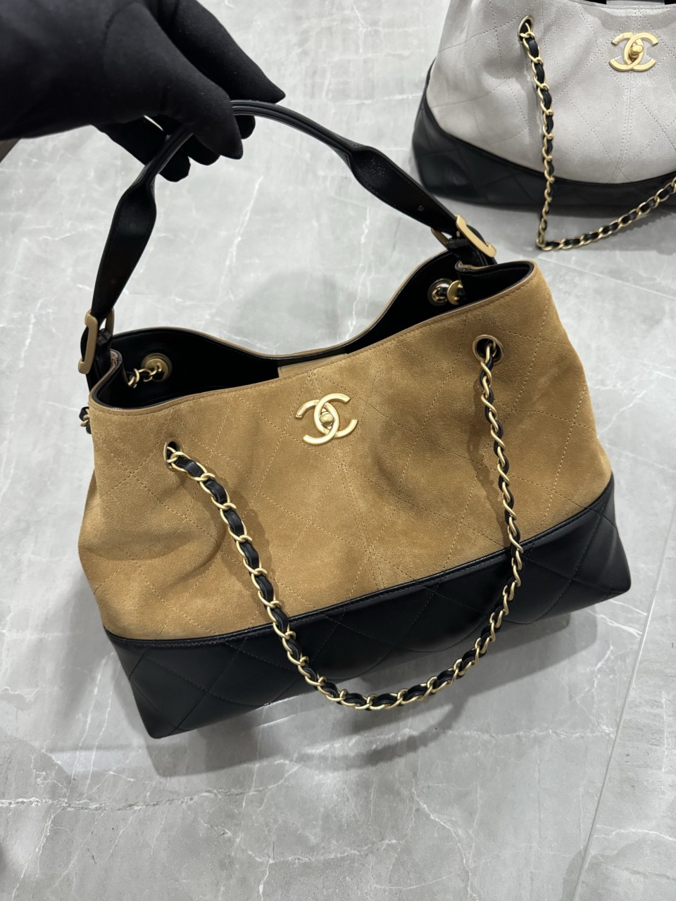 샤넬 25A 공방 스웨이드 투톤 쇼퍼백 라지 호보백 2컬러 베이지 그레이 블랙 AS5634 36*14*24cm #vvip공장