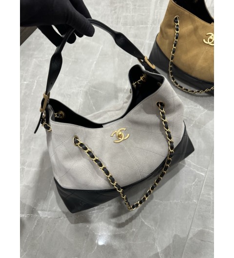 샤넬 25A 공방 스웨이드 투톤 쇼퍼백 스몰 그레이 블랙 램스킨 AS5634 36*14*24cm #vvip공장