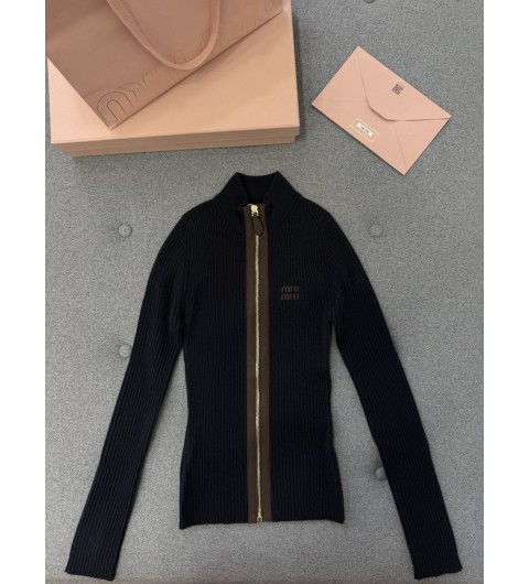 미우미우 캐시미어 가죽 가디건 Cashmere and leather zipper cardigan MMF992 1747 F0008 S OOO 38 40 42