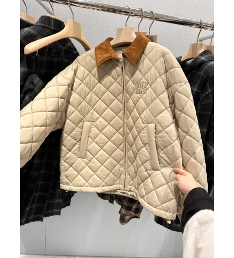 미우미우 테크니컬 패브릭 퀄팅 코듀로이 칼라 자켓 아우터 ML108715PUF0036 AI24 Beige 36 38 40 #터비에빵