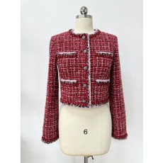 샤넬 25FW 25K 트위드 자켓 체크 자수 숏 재킷 라운드넥 레드 핑크 블랙 P80457 36 38 40 #타지아