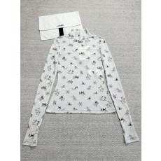 샤넬 25N 코코네쥬 코튼 터틀넥 롱 슬리브탑 CC 스키 프린트 에크루 화이트 P79715 36 38 40 #타지아