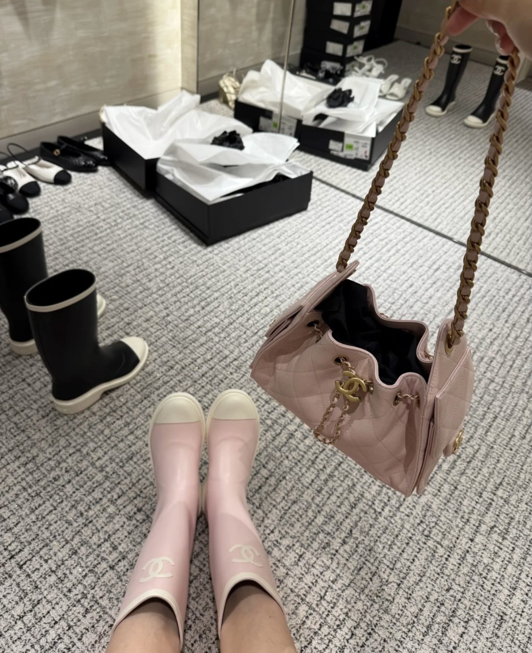 샤넬 26C 크루즈 CC로고 러버 하이 톨 투톤 레인부츠 장화 G39620 35~40 #폭스샵