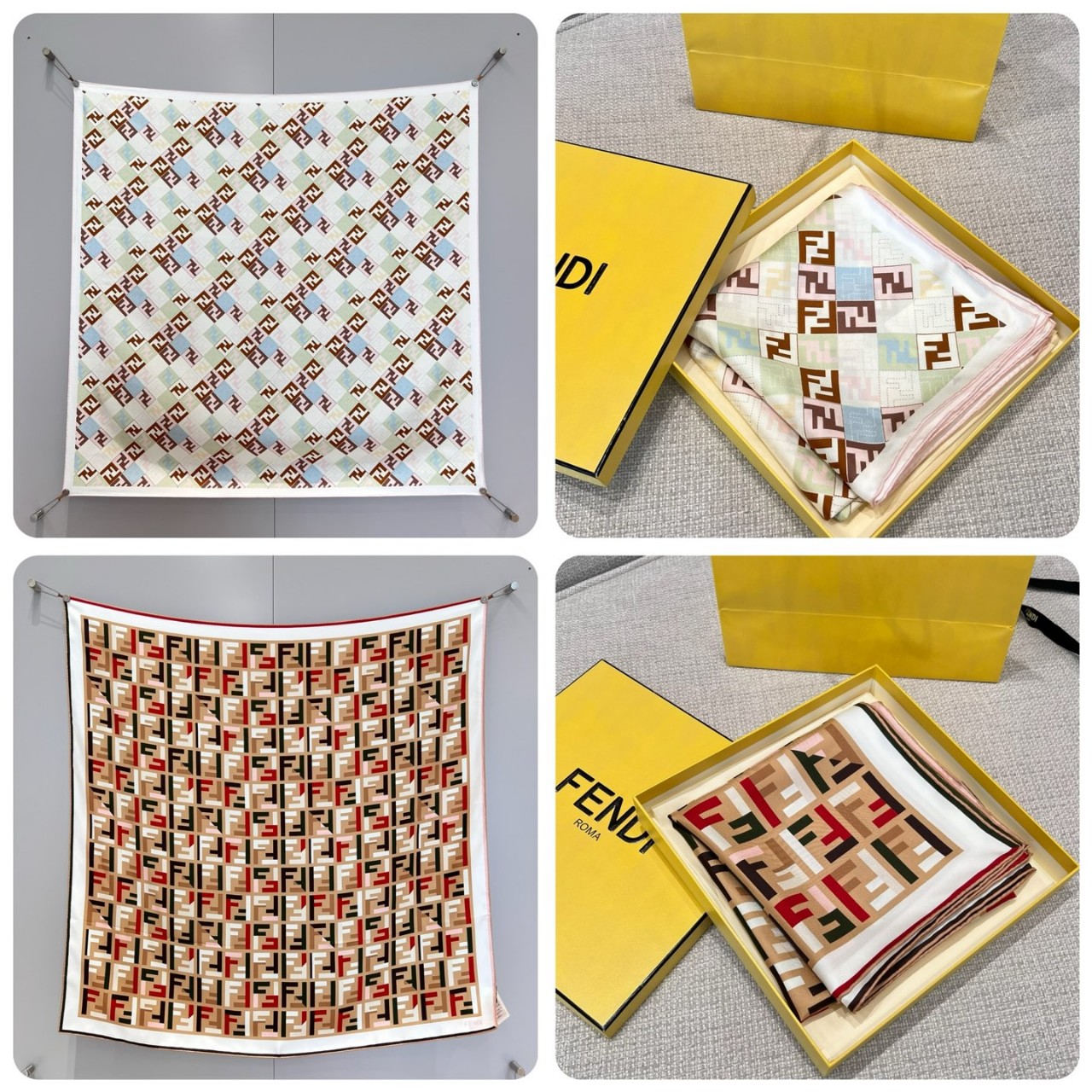 25SS FF 마이크로 디아고날 스카프 FXT091 AUMD F0VG2 90*90cm 100% 실크