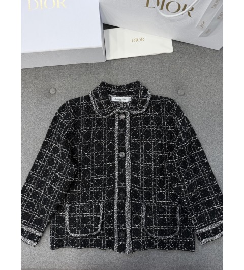 디올 매크로까나쥬 재킷 블랙 & 화이트 테크니컬 코튼 트위드 424V53AM752_X9101 38 40 42