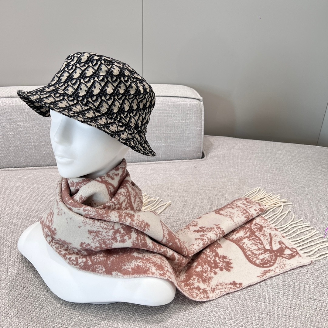 디올 야생 투알 드 주이 캐시미어 울 스카프 머플러 핑크 네이비 블루 41JOU215I159 C420 200*45cm 캐시미어 59% + 울 41%