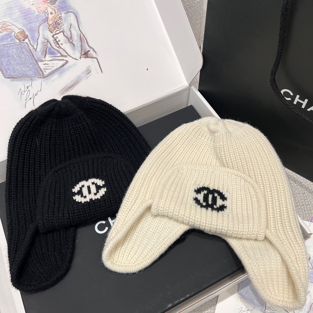 샤넬 24N 코코네쥬 모자 CC로고 트레퍼 햇 차프카 캐시미어 화이트 블랙 AAA448 캐시미어 100%