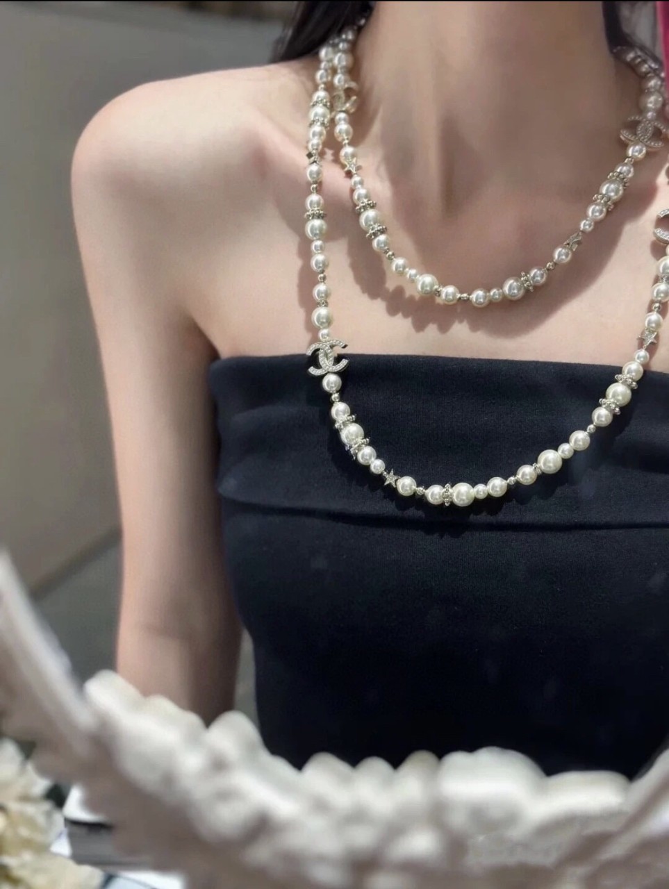 샤넬 CHANEL CC 로고 롱 진주 목걸이 네크리스 #폭스샵