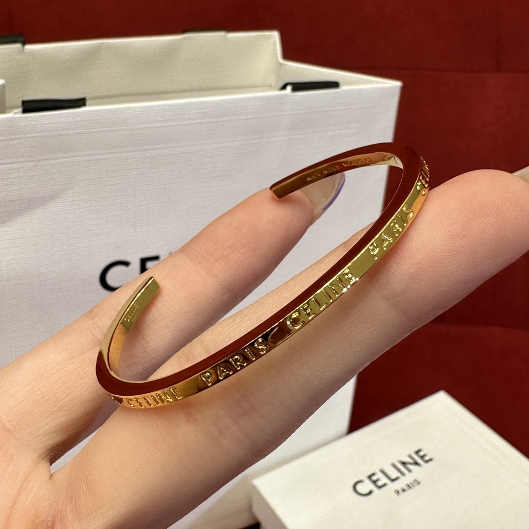 셀린느 CELINE 파리 Celine Paris 골드 피니시 브라스 씬 커프 Thin Cuff 팔찌 브레이슬릿 #폭스샵