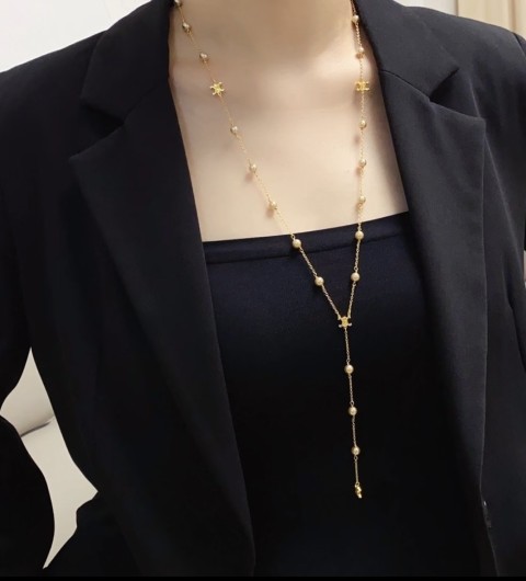 셀린느 트리옹프 포크 비즈 소트와르 골드 피니시 브라스 목걸이 네크리스 #폭스샵