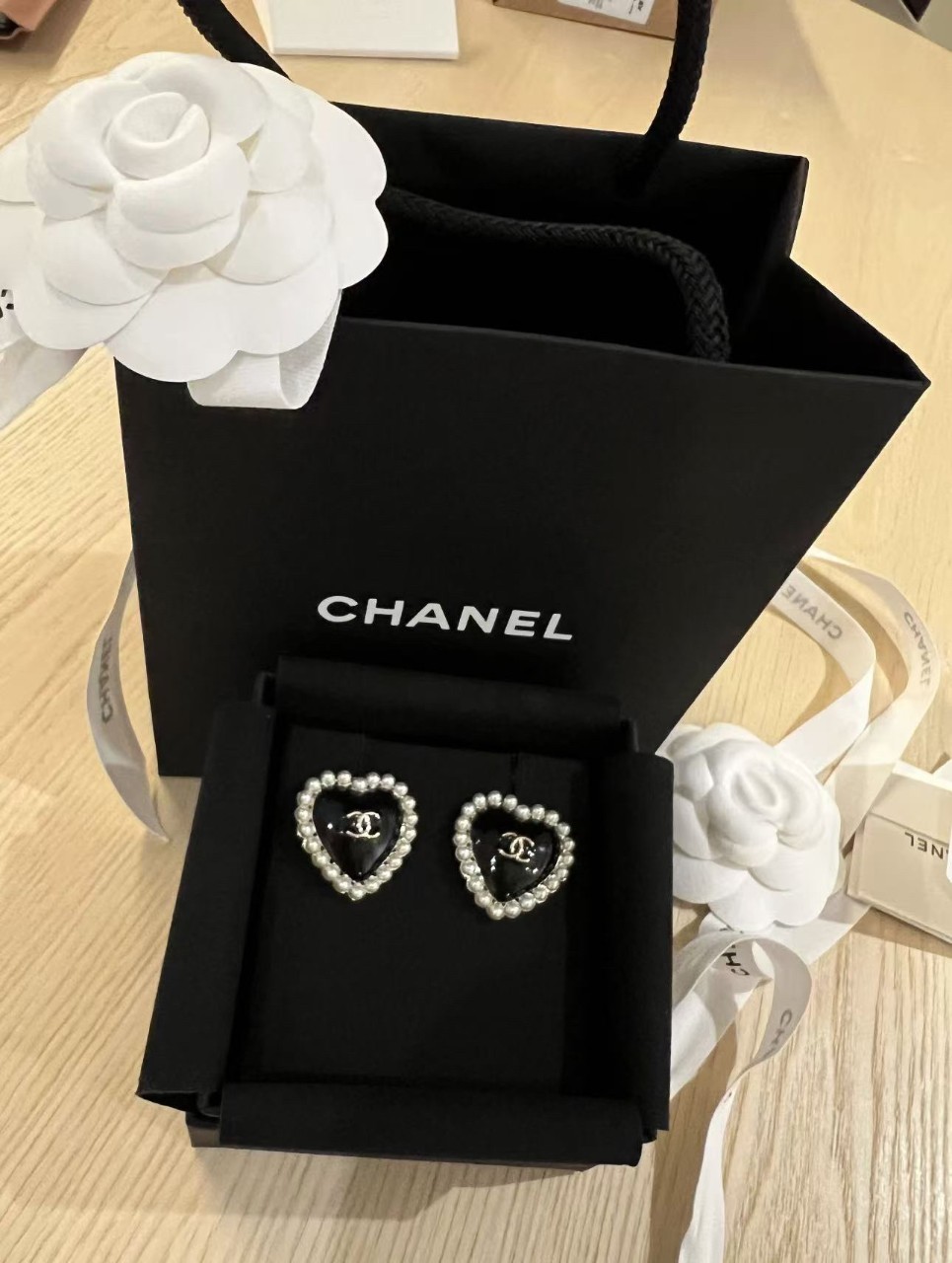 샤넬 CC 하트 진주 스터드 이어링 ABG357 #폭스샵