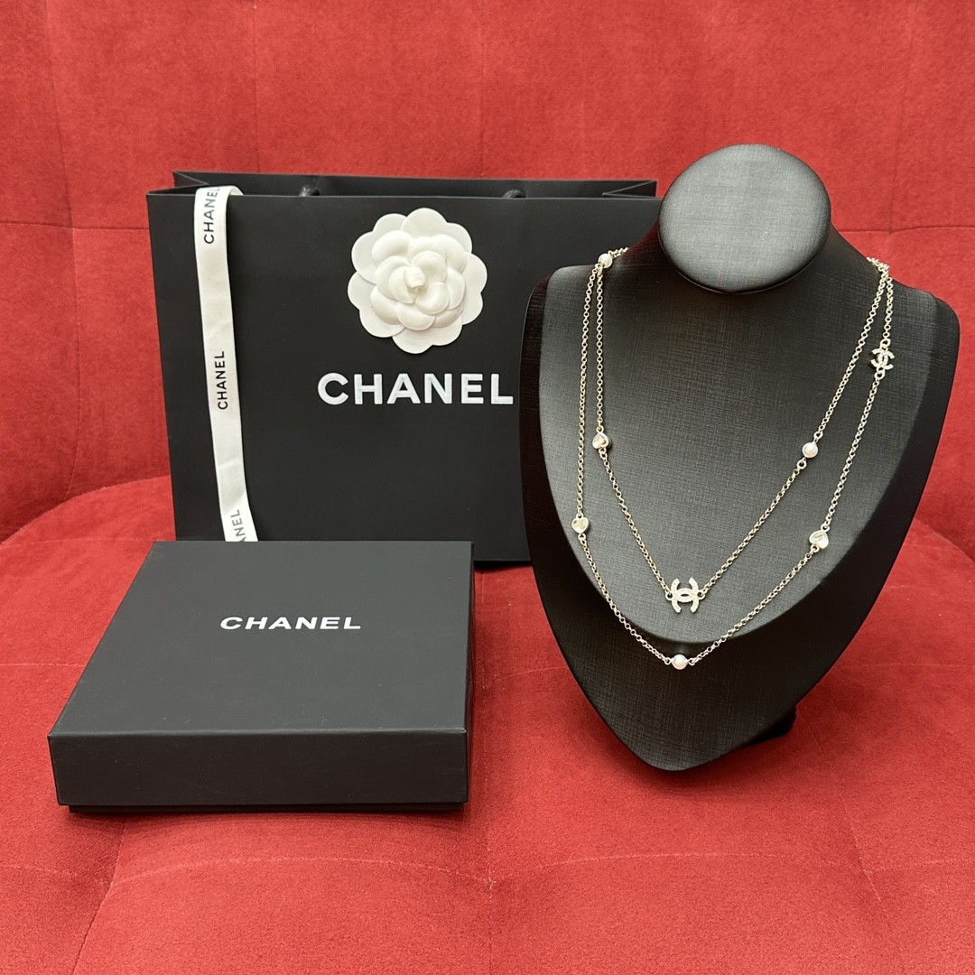 샤넬 하트 CC 로고 골드 피니시 메탈 진주 체인 목걸이 네크리스 #폭스샵