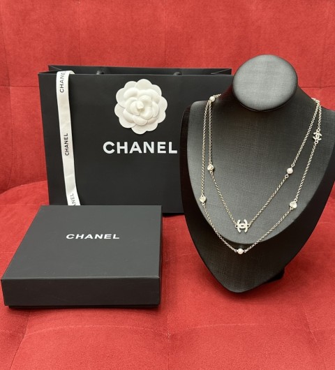 샤넬 하트 CC 로고 골드 피니시 메탈 진주 체인 목걸이 네크리스 #폭스샵