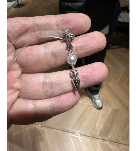 크롬하츠 Chrome Hearts 925실버 미키모토 Mikimoto 협업 한정판 펄 드롭 이어링 귀걸이 #폭스샵