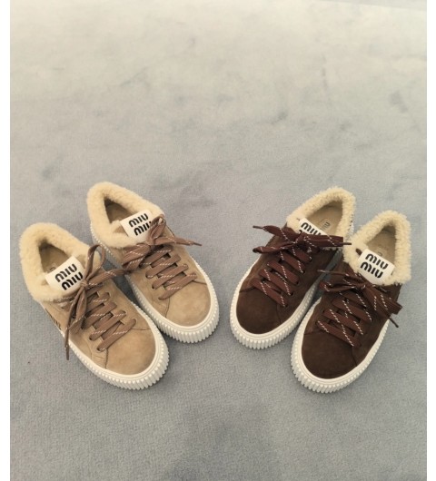 미우미우 스웨이드 앤 셔링 스니커즈 데저트 베이지 Miu Miu Suede and Shearling Sneakers Desert Beige 5E389E-Z0G-F0F24 35~40 #폭스샵