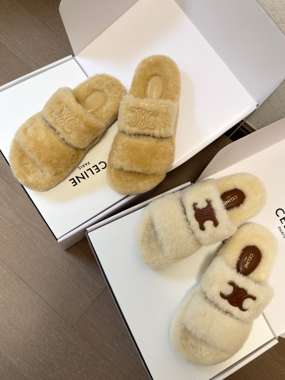 셀린느 베이지 더블 스트랩 퍼 슬리퍼 343554434C 19TO 35~39 굽 4cm