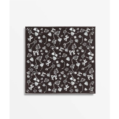 샤넬 실크 트윌 스퀘어 스카프 화이트 블랙 AAB294-B21544-U2909 90*90cm 100%실크