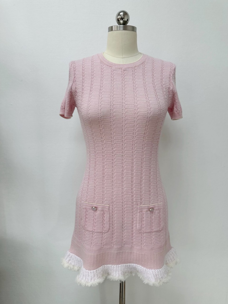 샤넬 Chanel 25B 라이트 블루 핑크 니트 원피스 36 38 40 #타지아