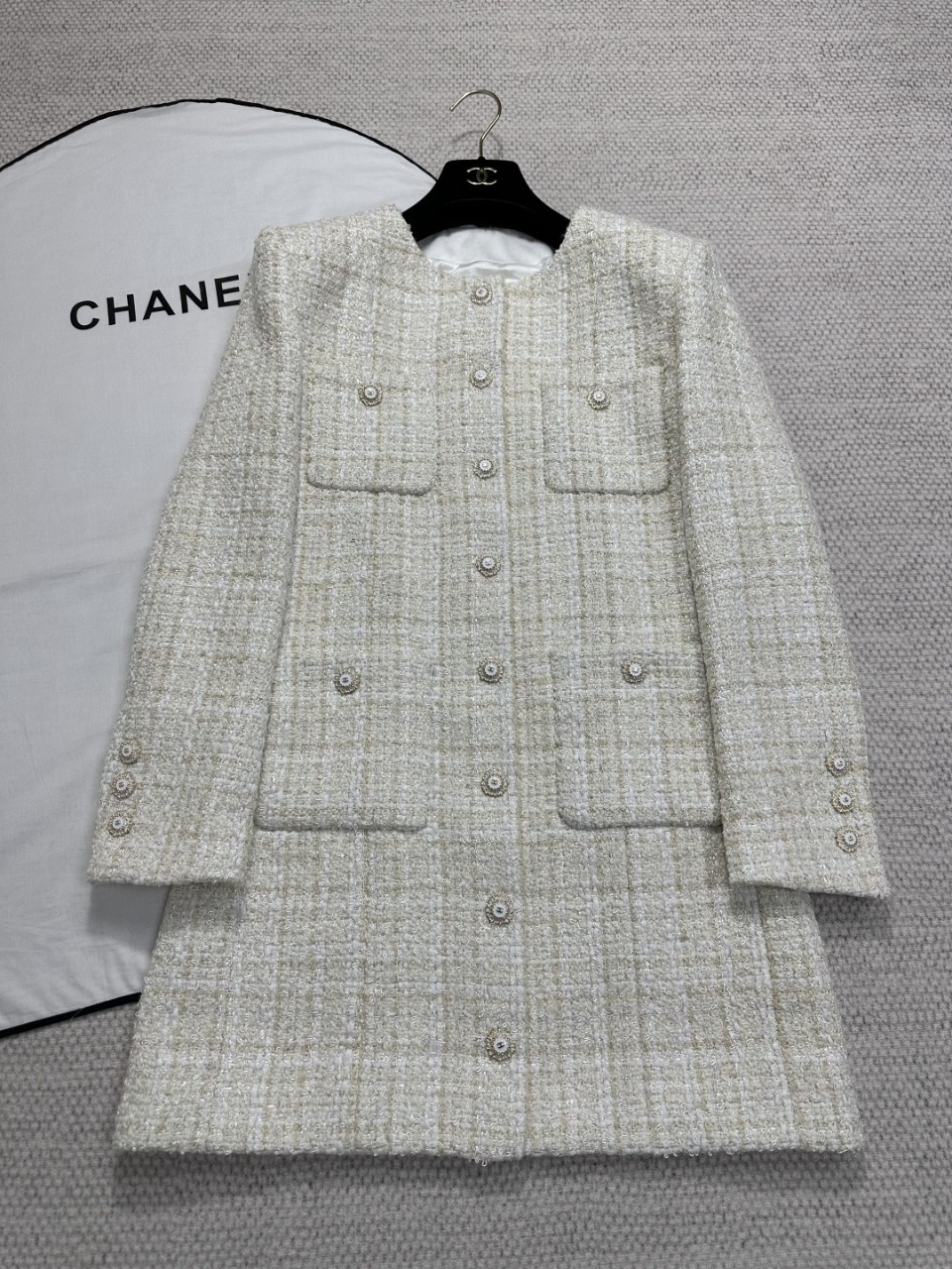 샤넬 CHANEL 25K 아이보리색 트위드 롱 재킷 자켓 36 38 40 #타지아